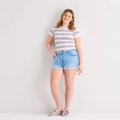 Arizona Womens 2 1/2" High Rise Juniors Plus Denim Short