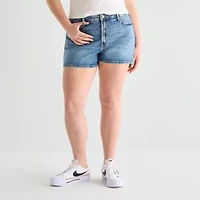 Arizona Womens 3 1/2" High Rise Juniors Plus Denim Short