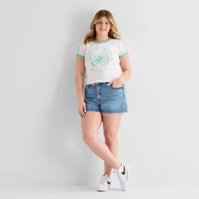 Arizona Womens 3 1/2" High Rise Juniors Plus Denim Short
