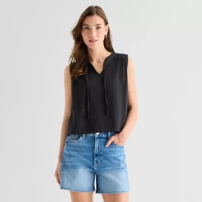 a.n.a Womens Split Tie Neck Sleeveless Tank Top