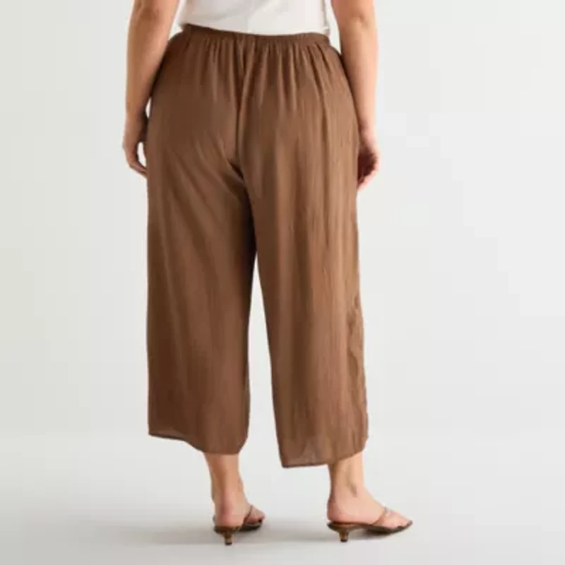 a.n.a Womens Plus Wide Leg Cropped Pant
