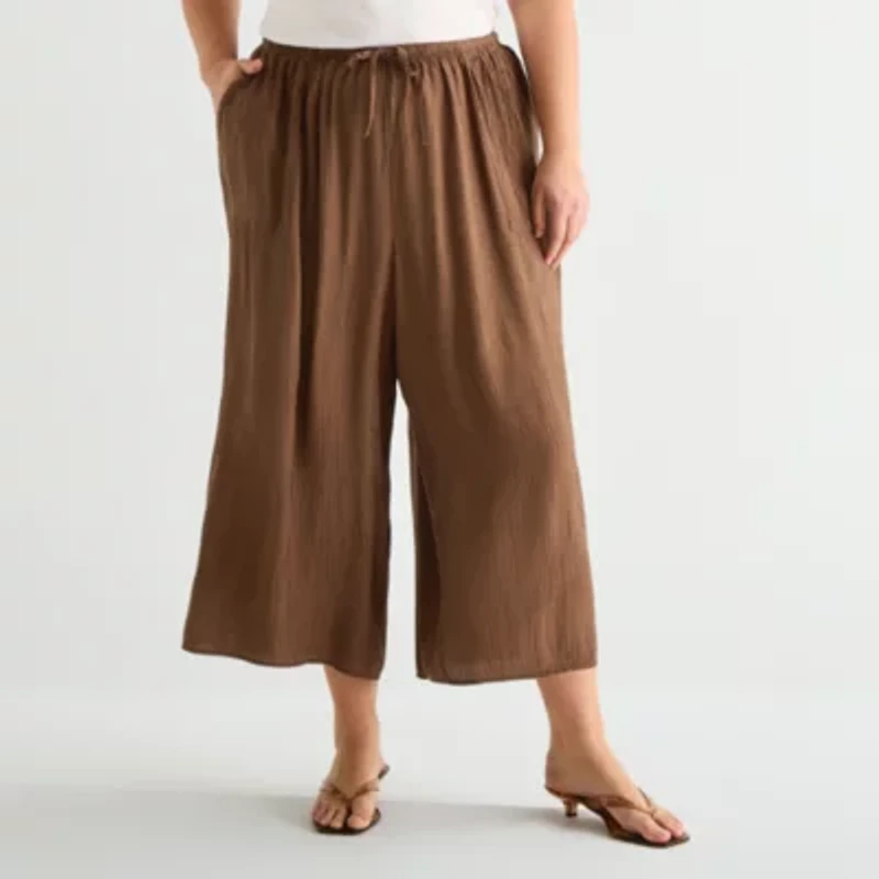 a.n.a Womens Plus Wide Leg Cropped Pant
