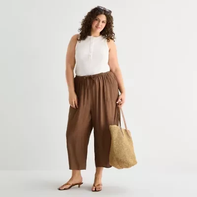 a.n.a Womens Plus Wide Leg Cropped Pant
