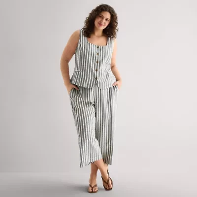 a.n.a Womens Plus Wide Leg High Rise Cropped Pant