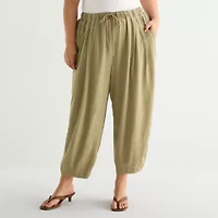 a.n.a Womens Plus Linen Ankle Balloon Pant