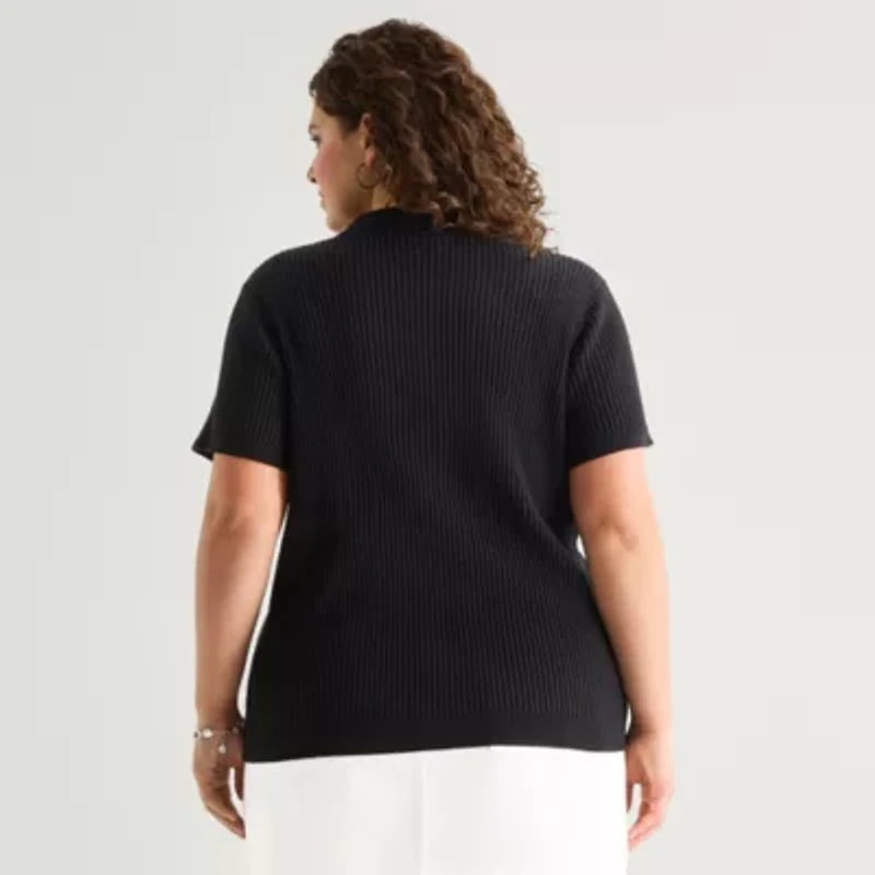 a.n.a Plus Womens Short Sleeve Polo Sweater