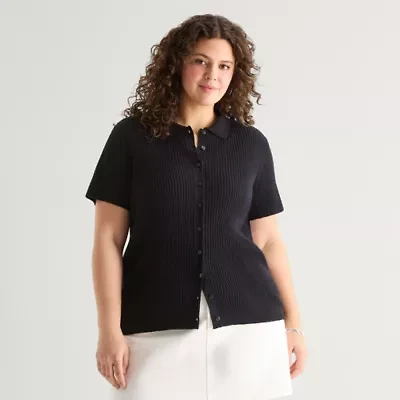 a.n.a Plus Womens Short Sleeve Polo Sweater