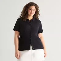 a.n.a Plus Womens Short Sleeve Polo Sweater
