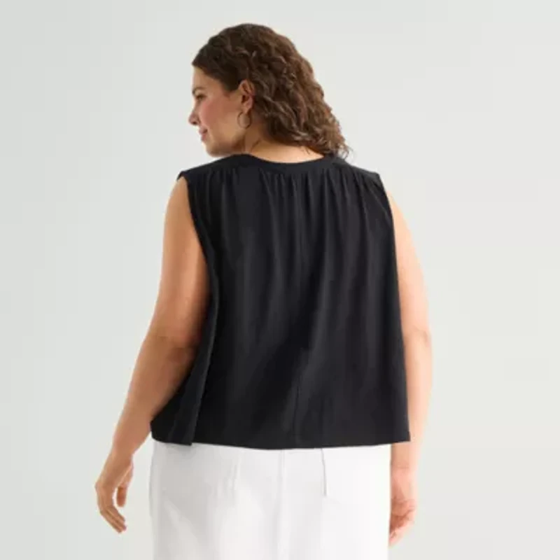 a.n.a Womens Plus Split Tie Neck Sleeveless Tank Top