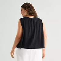 a.n.a Womens Plus Split Tie Neck Sleeveless Tank Top