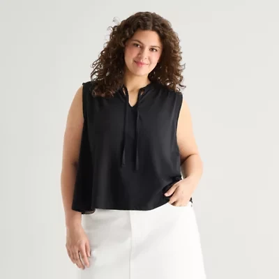 a.n.a Womens Plus Split Tie Neck Sleeveless Tank Top