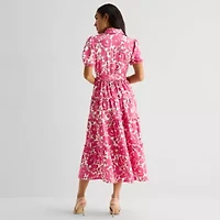 Danny & Nicole Womens Short Sleeve Beaded Floral Midi Fit + Flare Dress