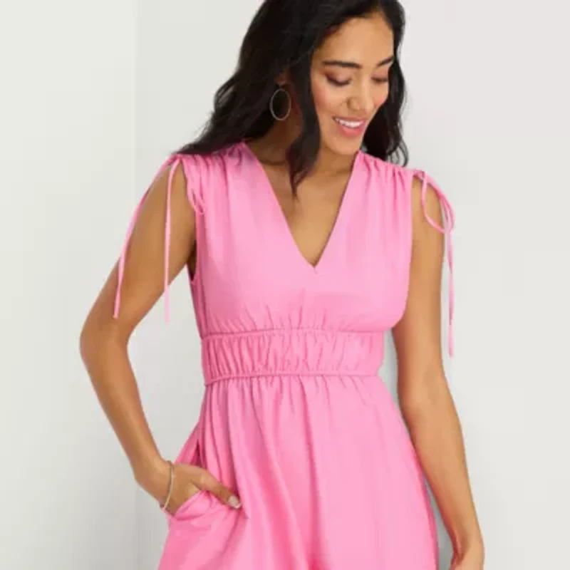 Melonie T Womens Sleeveless Midi Fit + Flare Dress