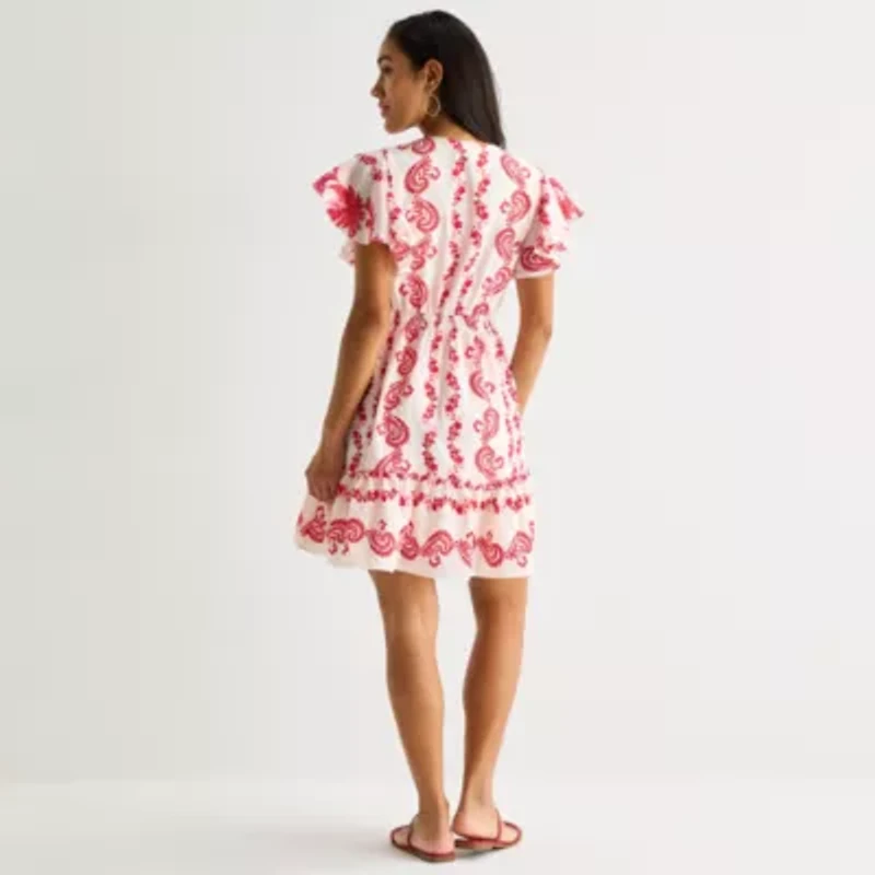 Danny & Nicole Womens Short Sleeve Paisley Fit + Flare Dress
