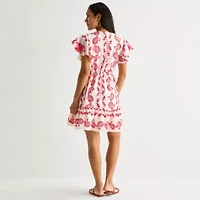 Danny & Nicole Womens Short Sleeve Paisley Fit + Flare Dress