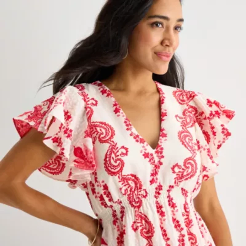 Danny & Nicole Womens Short Sleeve Paisley Fit + Flare Dress