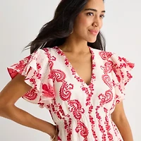 Danny & Nicole Womens Short Sleeve Paisley Fit + Flare Dress
