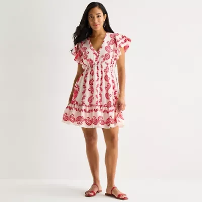 Danny & Nicole Womens Short Sleeve Paisley Fit + Flare Dress