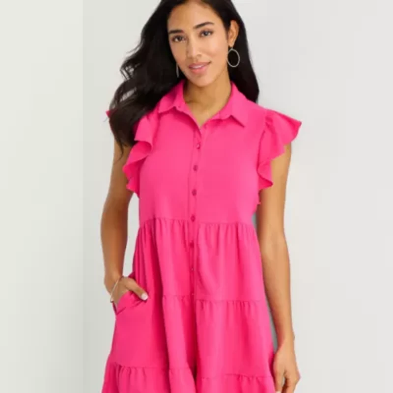 Danny & Nicole Womens Short Sleeve Shirt Dress