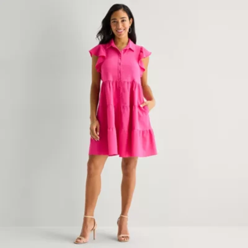 Danny & Nicole Womens Short Sleeve Shirt Dress