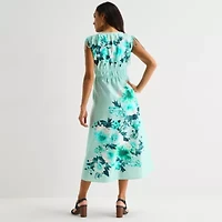 Melonie T Womens Sleeveless Floral Midi Fit + Flare Dress