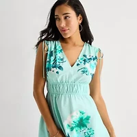 Melonie T Womens Sleeveless Floral Midi Fit + Flare Dress
