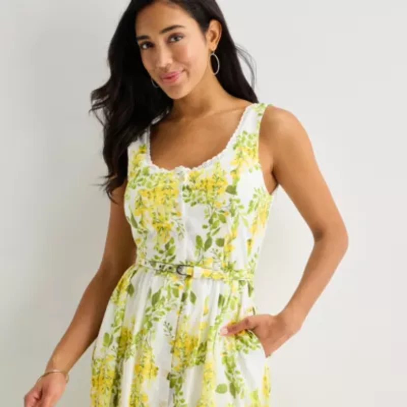 Melonie T Womens Sleeveless Floral Midi Fit + Flare Dress