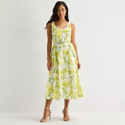 Melonie T Womens Sleeveless Floral Midi Fit + Flare Dress