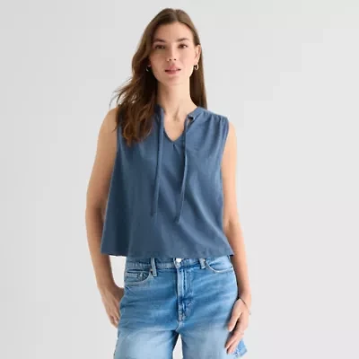 a.n.a Womens Split Tie Neck Sleeveless Tank Top