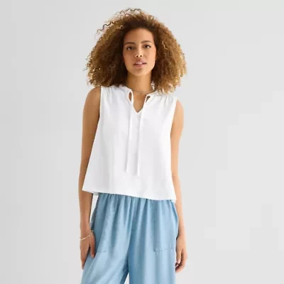 a.n.a Womens Split Tie Neck Sleeveless Tank Top