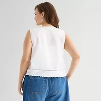 a.n.a Womens Plus V Neck Sleeveless Embroidered Vest