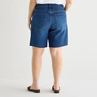 a.n.a Frayed Hem Womens 9" Mid Rise Plus Bermuda Short