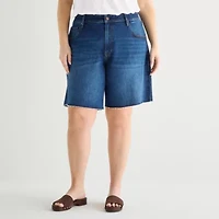 a.n.a Frayed Hem Womens 9" Mid Rise Plus Bermuda Short