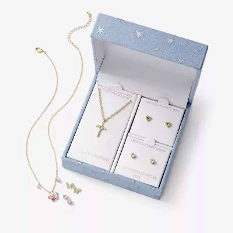 Gratitude & Grace Girls Cubic Zirconia 14K Gold Over Brass Cross Heart 3-pc. Jewelry Set