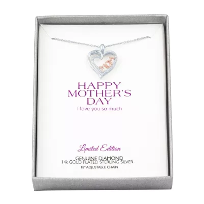 Womens "Mom" Diamond-Accent Heart Necklace in Sterling SIlver"