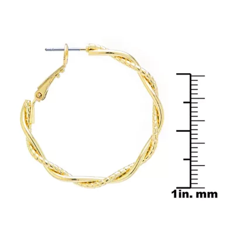 Silver Reflections 24K Gold Over Brass Round Hoop Earrings