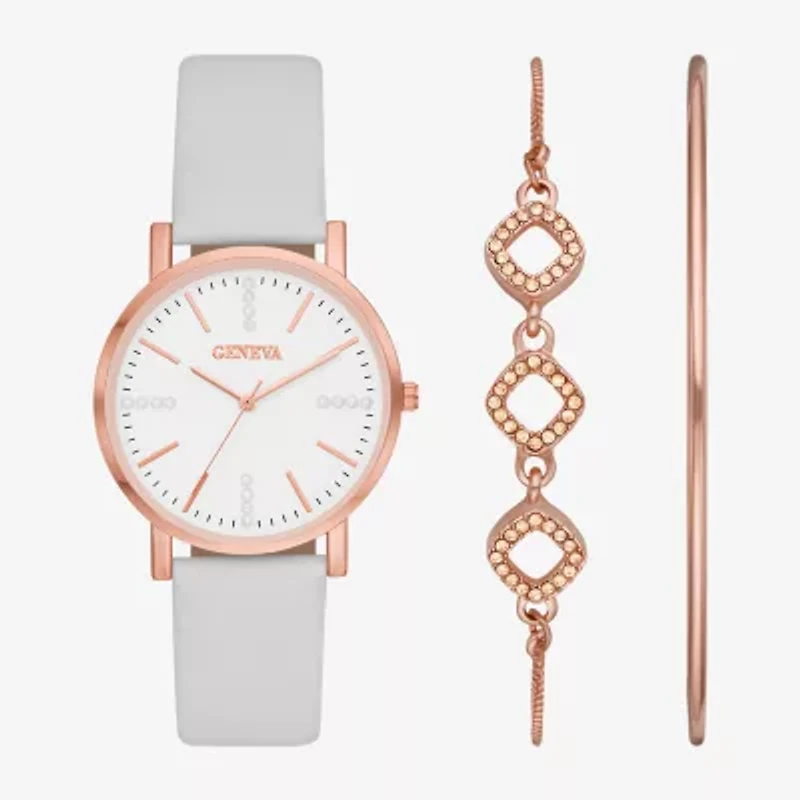 Geneva Ladies Womens White 4-pc. Watch Boxed Set Fmdjset701