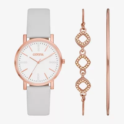 Geneva Ladies Womens White 4-pc. Watch Boxed Set Fmdjset701