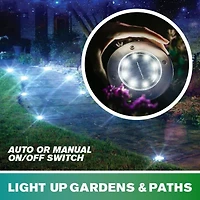 Bell + Howell 8 LED Super Bright Solar Powered Swivel Disk Light Auto On/Off, Weatherproof Rust-Free 4 Pk