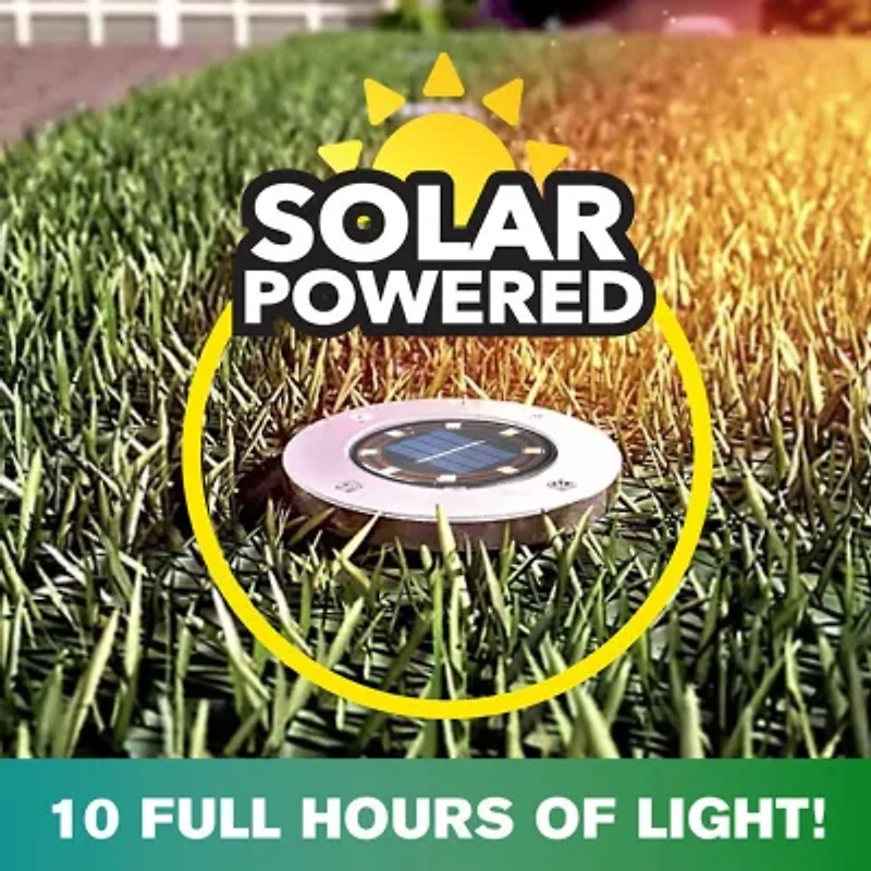 Bell + Howell 8 LED Super Bright Solar Powered Swivel Disk Light Auto On/Off, Weatherproof Rust-Free 4 Pk