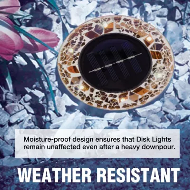 Bell + Howell Solar Powered Mosaic Disk Light with Auto On/Off Lighting and Weatherproof - 8 Pack