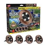 Bell + Howell Solar Powered Outdoor Disk Lights with Auto On/Off Lighting and Weatherproof Rust-Free - 4 Pack