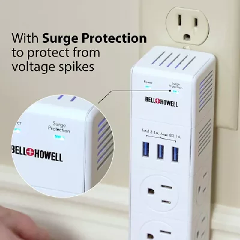 Bell + Howell Swivel Power Rapid Charging Station with 180 Degree Swiveling Design - 6 Outlets and 3 USB Ports