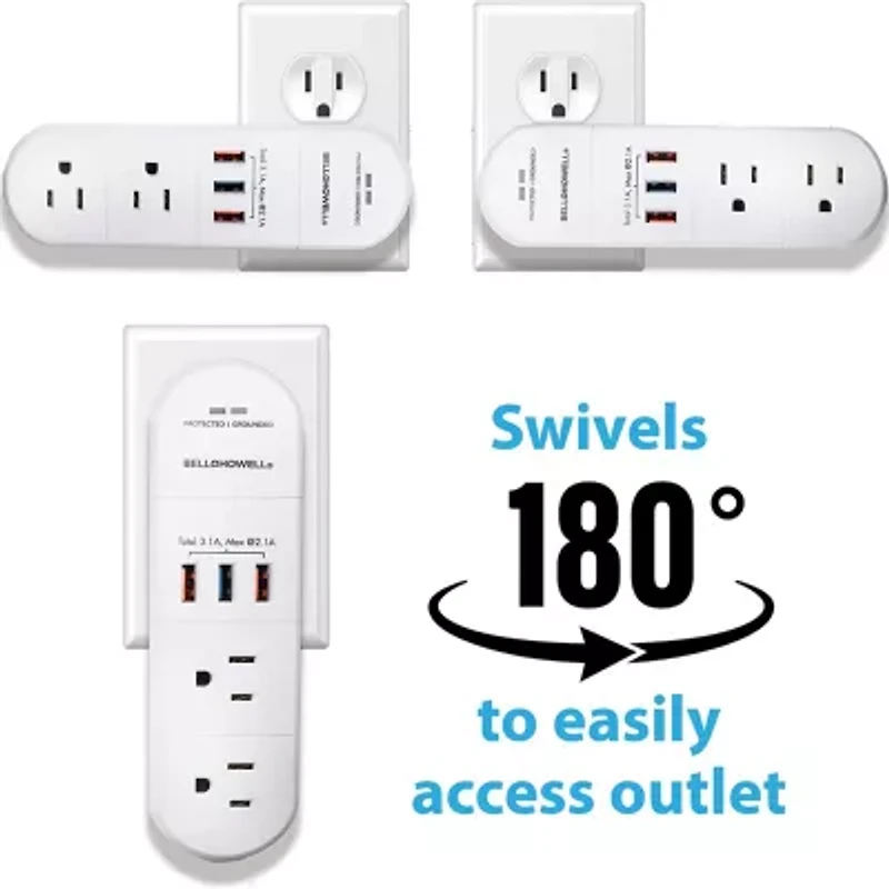 Bell + Howell Swivel Power Rapid Charging Station with 180 Degree Swiveling Design - 6 Outlets and 3 USB Ports