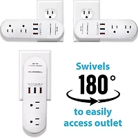 Bell + Howell Swivel Power Rapid Charging Station with 180 Degree Swiveling Design - 6 Outlets and 3 USB Ports