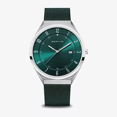 Bering Mens Green Stainless Steel Bracelet Watch 18740-808