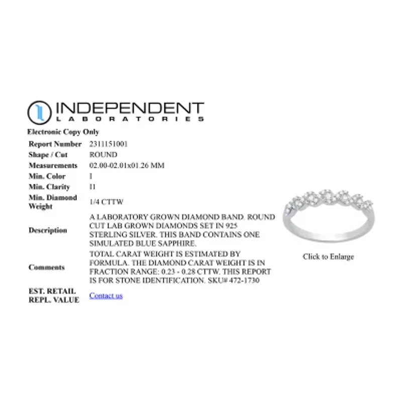I Said Yes (H-I / I1) Womens 1/4 CT. T.W. Lab Grown White Diamond Sterling Silver Anniversary Wedding Band