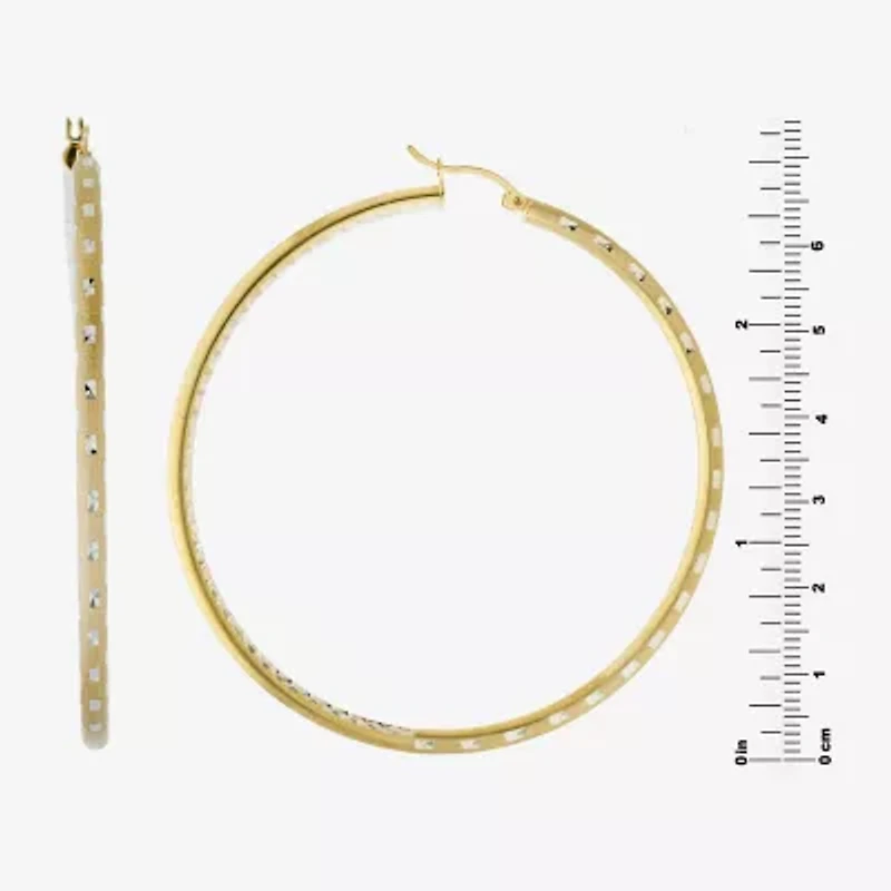 Diamond Cut Womens 14K Two Tone Gold Over Silver 67.5mm Hoop Earrings