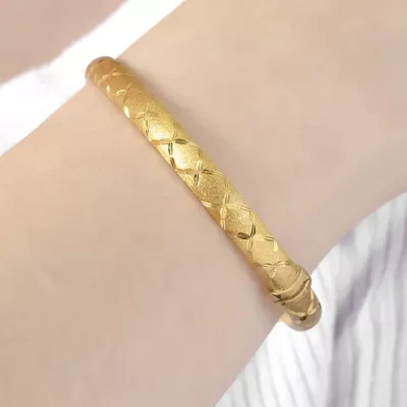 Diamond Cut Womens 14K Two Tone Gold Over Silver Bangle Bracelet