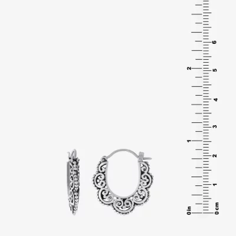 Bali Inspired Womens Sterling Silver 20.8mm Hoop Earrings